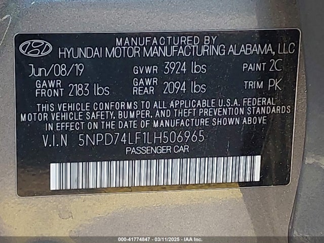 Hyundai ELANTRA SE 2020 5NPD74LF1LH506965 Image 9