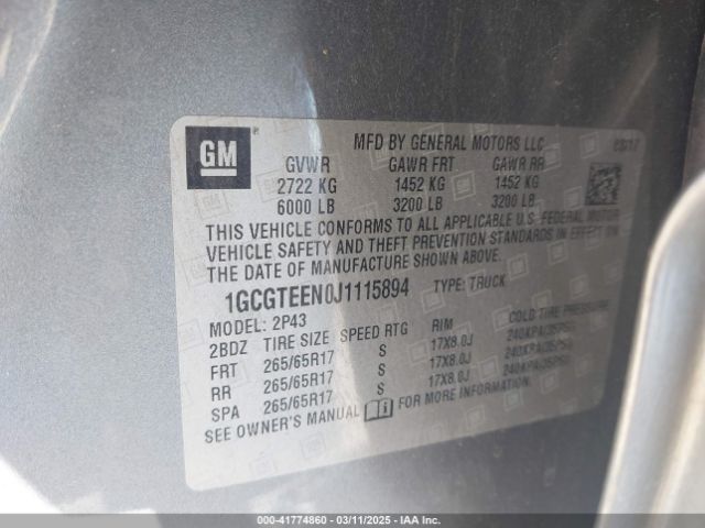1GCGTEEN0J1115894 Chevrolet Colorado Zr2
