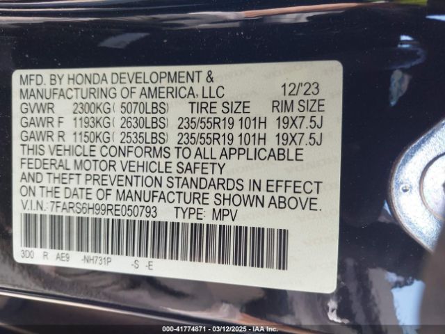 7FARS6H99RE050793 Honda Cr-v Hybrid Sport Touring