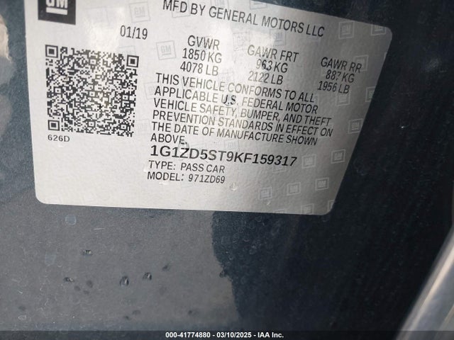 1G1ZD5ST9KF159317 Chevrolet MALIBU LT