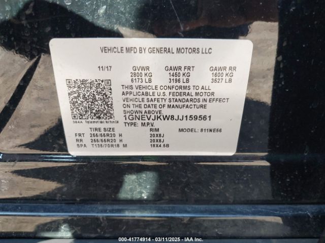 1GNEVJKW8JJ159561 Chevrolet Traverse Premier