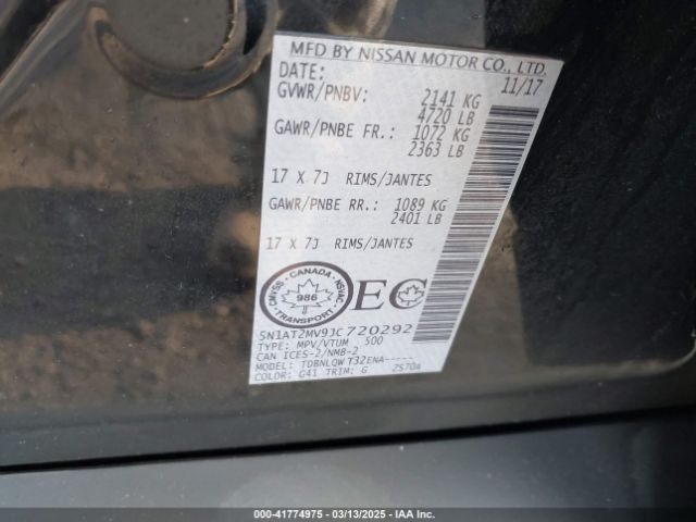 5N1AT2MV9JC720292 Nissan Rogue S/sl/sv