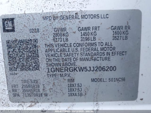 1GNERGKW5JJ206200 Chevrolet Traverse 1lt