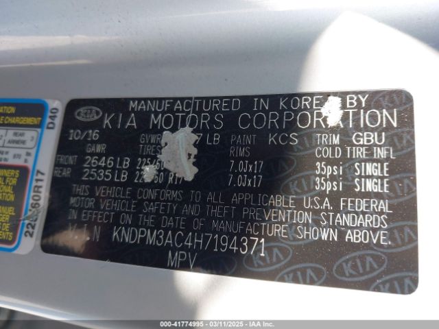KNDPM3AC4H7194371 KIA Sportage Lx