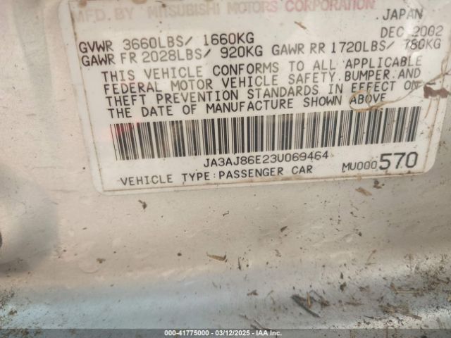 2003 MITSUBISHI LANCER JA3AJ86E23U069464 Photo 8