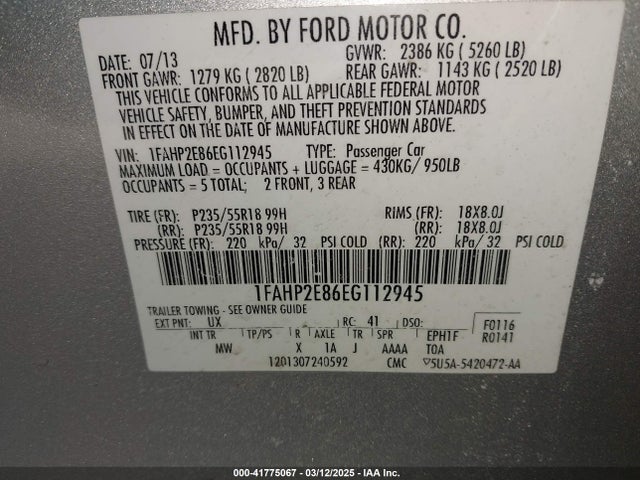 Ford TAURUS SEL 2014 1FAHP2E86EG112945 Image 9