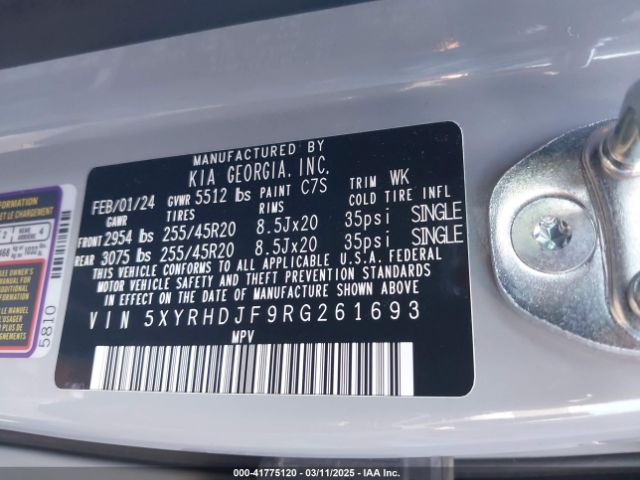 5XYRHDJF9RG261693 KIA Sorento X-line Ex