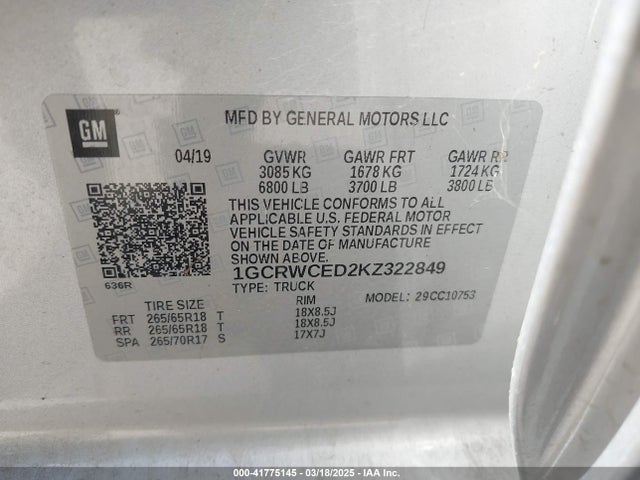 1GCRWCED2KZ322849 Chevrolet Silverado 1500 Lt