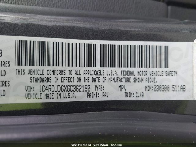 1C4RDJDGXGC362192 Dodge DURANGO LIMITED