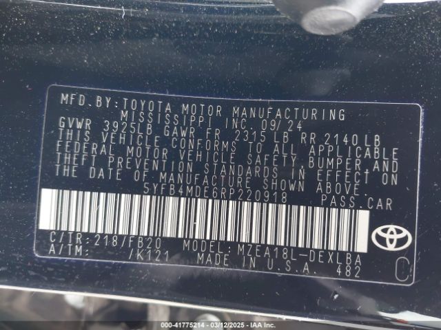 5YFB4MDE6RP220918 Toyota COROLLA LE