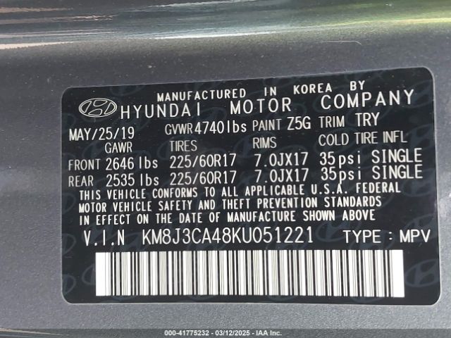 2019 HYUNDAI TUCSON KM8J3CA48KU051221 Photo 8
