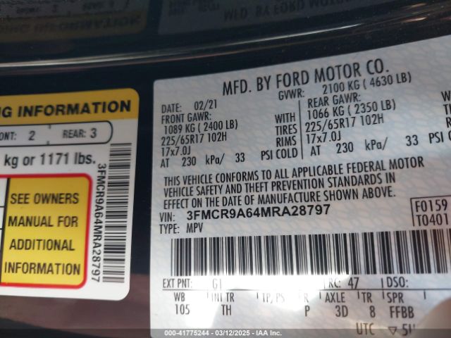 3FMCR9A64MRA28797 Ford Bronco Sport