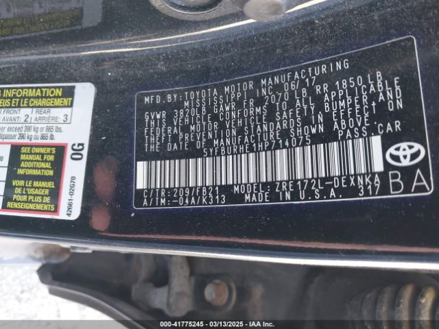 5YFBURHE1HP714075 Toyota COROLLA LE