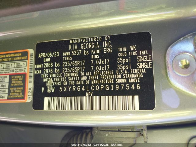 5XYRG4LC0PG197546 KIA SORENTO LX