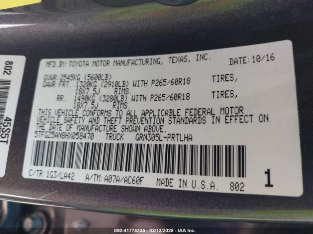 5TFGZ5AN8HX058470 Toyota Tacoma Limited