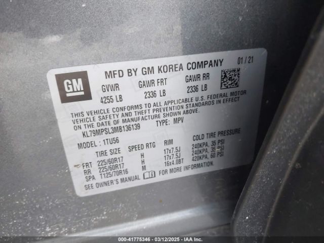KL79MPSL3MB136139 Chevrolet Trailblazer Fwd Lt