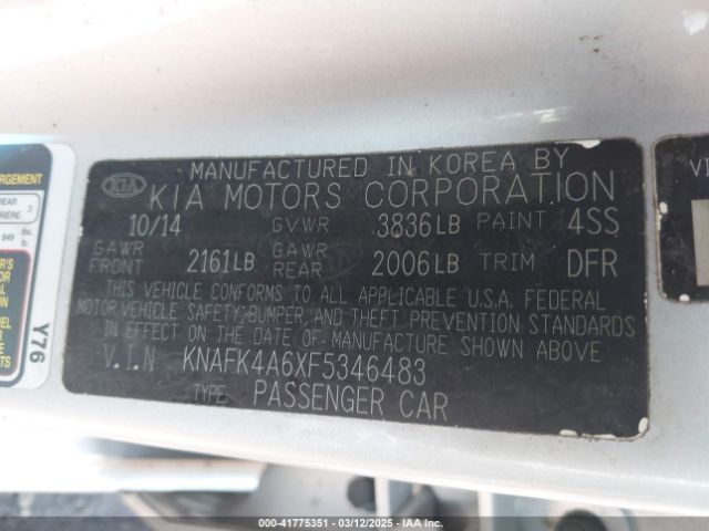 KNAFK4A6XF5346483 KIA FORTE LX
