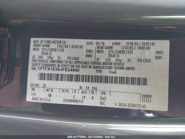 Ford F-150 Xlt 2018 1FTFX1E58JFE24900 Image 9