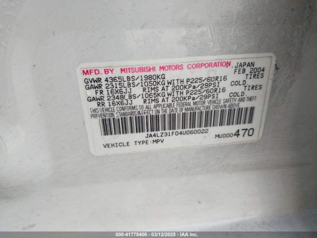 2004 MITSUBISHI OUTLANDER JA4LZ31F04U060022 Photo 8