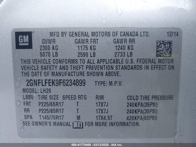2GNFLFEK9F6234899 Chevrolet EQUINOX 1LT