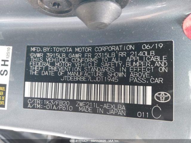 JTDEBRBE7LJ011945 Toyota Corolla Hybrid Le