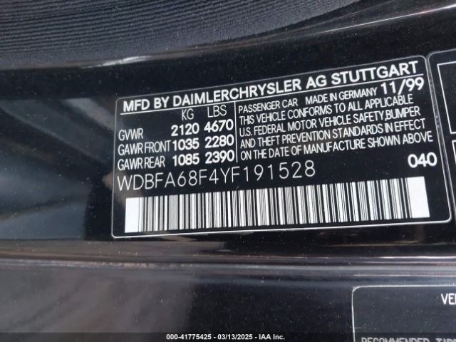 2000 MERCEDES-BENZ SL 500 WDBFA68F4YF191528 Photo 8