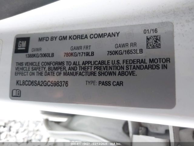 KL8CD6SA2GC598376 Chevrolet Spark 1lt Cvt