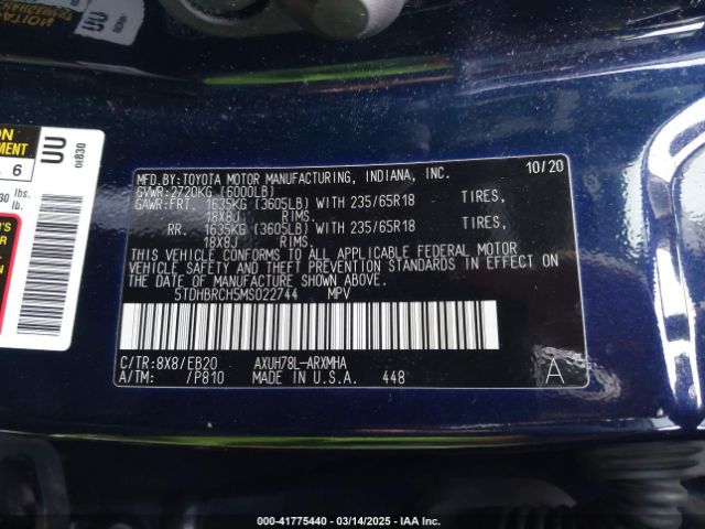 5TDHBRCH5MS022744 Toyota Highlander Hybrid Xle