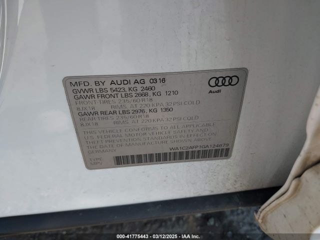 WA1C2AFP1GA124679 Audi Q5 2.0t Premium