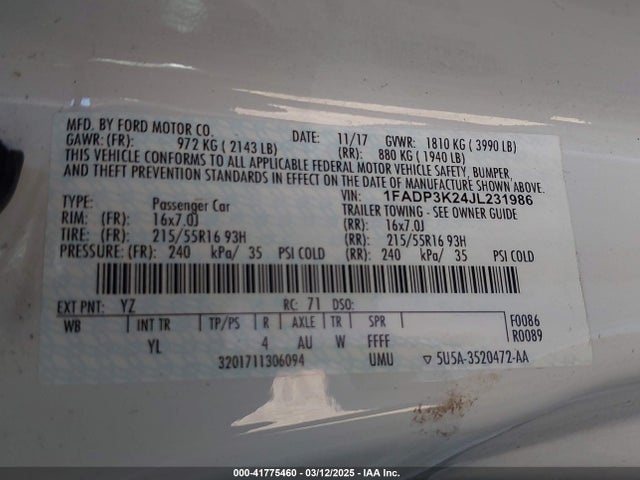 Ford FOCUS SE 2018 1FADP3K24JL231986 Image 9