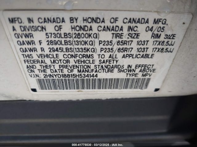2005 ACURA MDX 2HNYD18815H534144 Photo 8