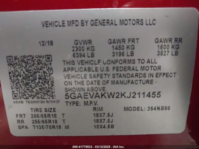 5GAEVAKW2KJ211455 Buick Enclave Awd Essence