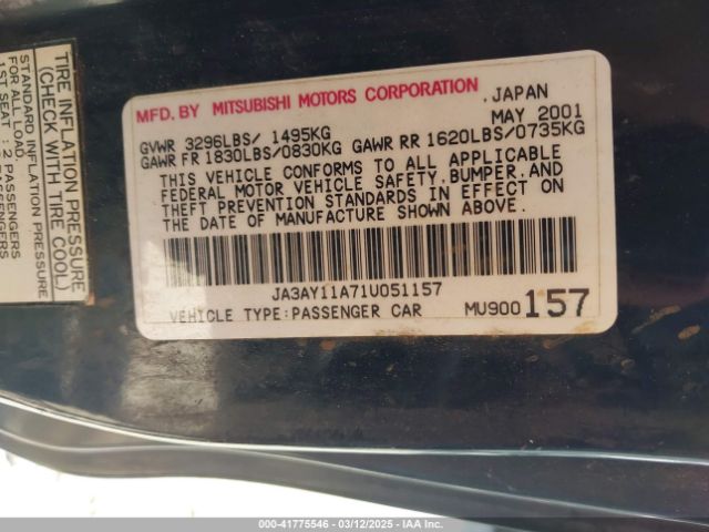 2001 MITSUBISHI MIRAGE JA3AY11A71U051157 Photo 8
