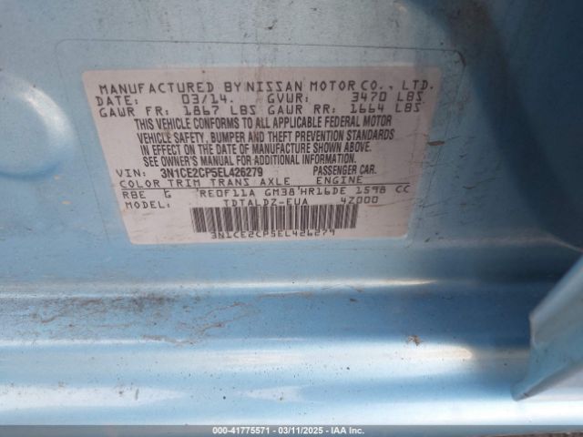 3N1CE2CP5EL426279 Nissan Versa Note Sv