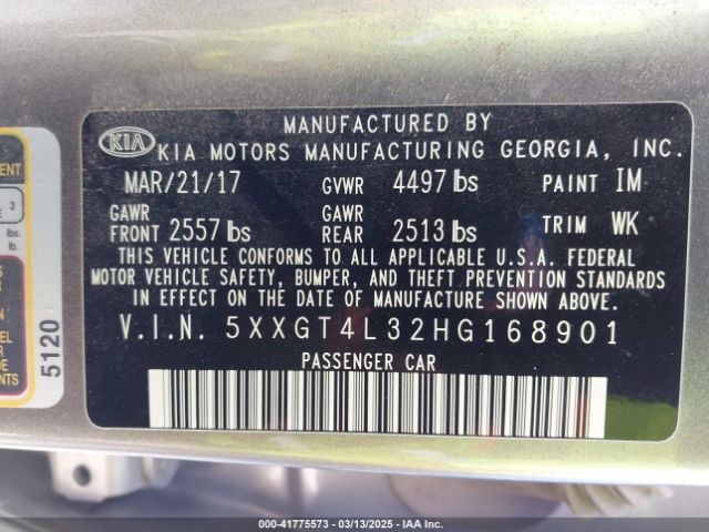 5XXGT4L32HG168901 KIA Optima Lx