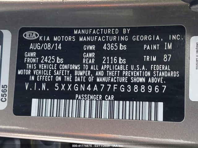 5XXGN4A77FG388967 KIA OPTIMA EX