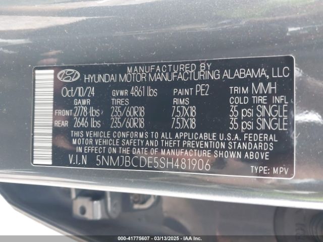 5NMJBCDE5SH481906 Hyundai TUCSON SEL