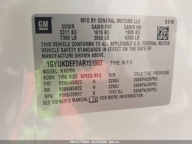 2010 CADILLAC ESCALADE 1GYUKDEF3AR151907 Photo 8