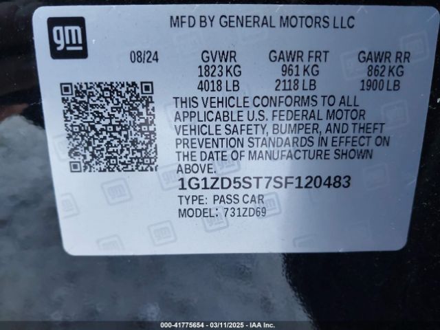 1G1ZD5ST7SF120483 Chevrolet Malibu Fwd 1lt