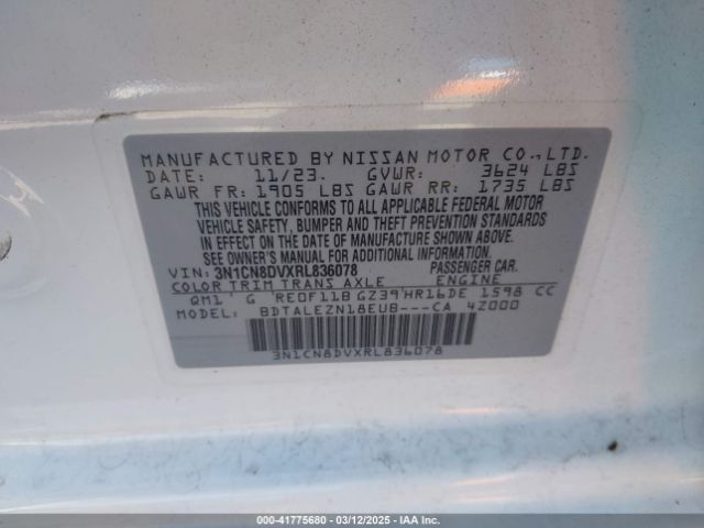 3N1CN8DVXRL836078 Nissan Versa 1.6 S