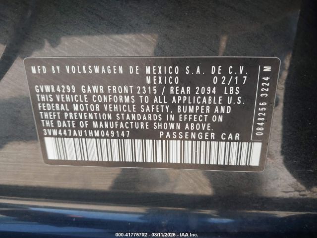 3VW447AU1HM049147 Volkswagen Golf Gti Autobahn 4-door/s 4-door/se 4-door/sport 4-door