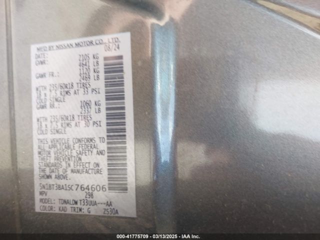 5N1BT3BA1SC764606 Nissan Rogue Sv Fwd