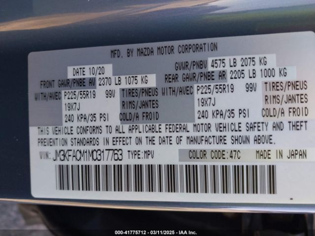 JM3KFACM1M0317763 Mazda Cx-5 Carbon Edition