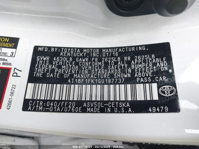 4T1BF1FK1GU187737 Toyota CAMRY SE