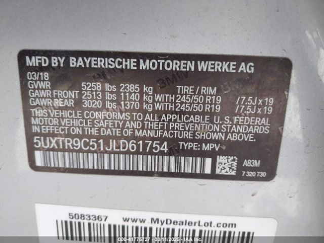 5UXTR9C51JLD61754 BMW X3 Xdrive30i