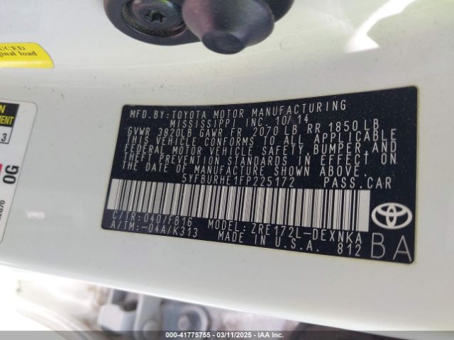 5YFBURHE1FP225172 Toyota COROLLA LE