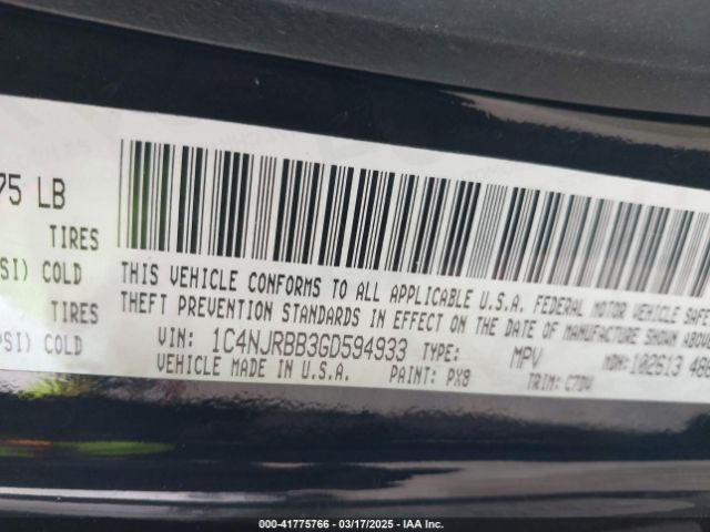 1C4NJRBB3GD594933 Jeep Patriot Sport