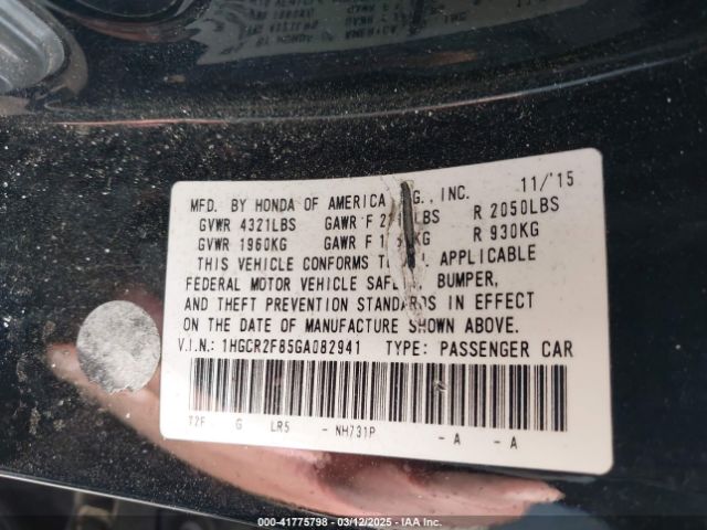 1HGCR2F85GA082941 Honda Accord Ex-l