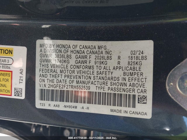 Honda Civic Lx 2024 2HGFE2F27RH552539 Image 9