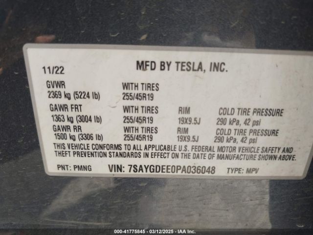 7SAYGDEE0PA036048 Tesla Model Y Awd/long Range Dual Motor All-wheel Drive
